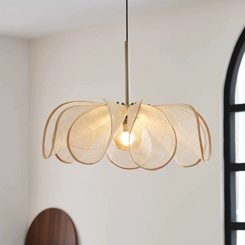 French Petal Linen Pendant Light - Floral Fabric Chandelier Boho