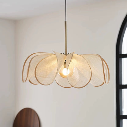 French Petal Linen Pendant Light - Floral Fabric Chandelier Boho