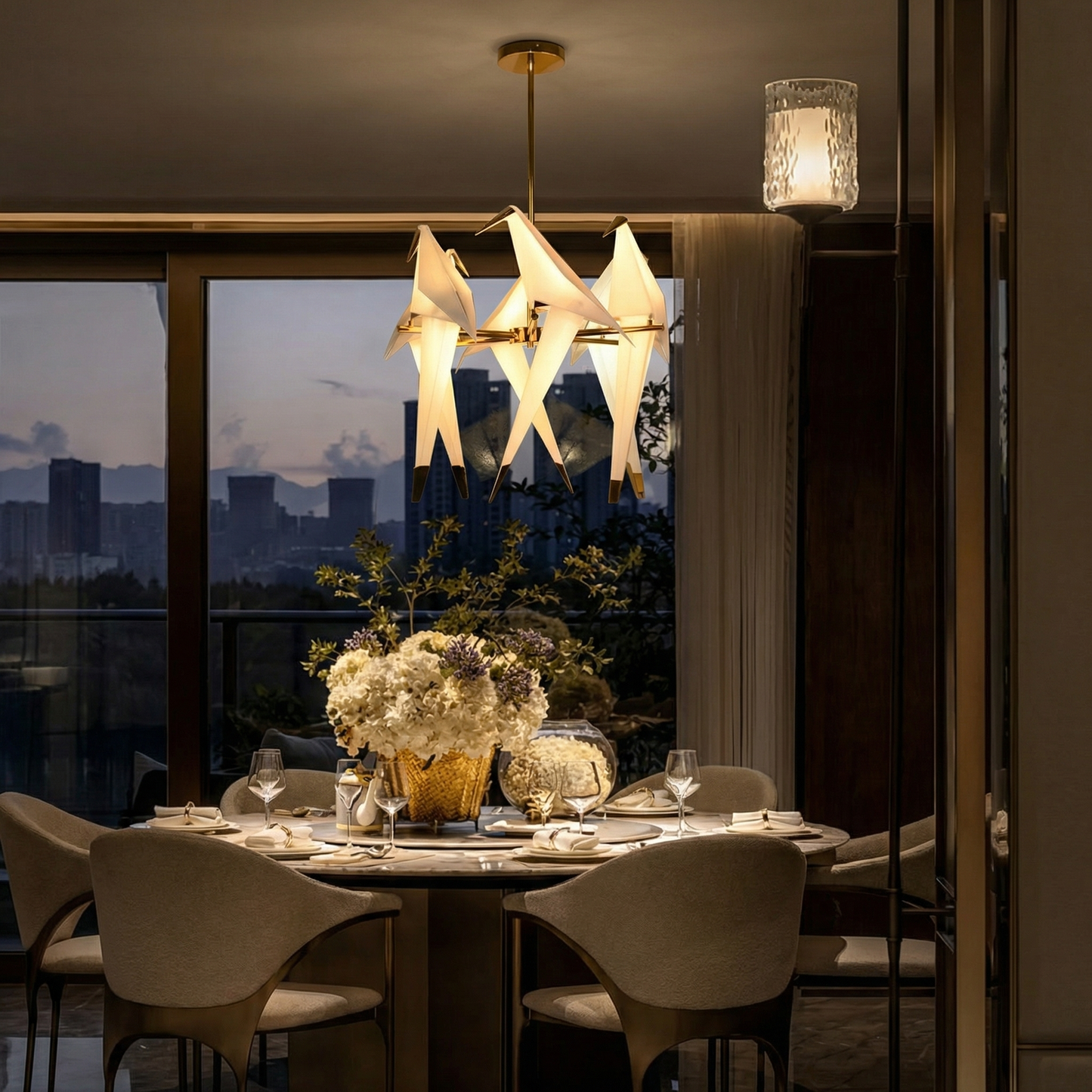 Modern Origami Bird Chandelier - Gold Perch Bird Pendant Light