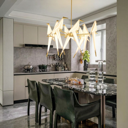 Large 8 Lights Origami Bird Chandelier - Gold Branching Perch Lamp