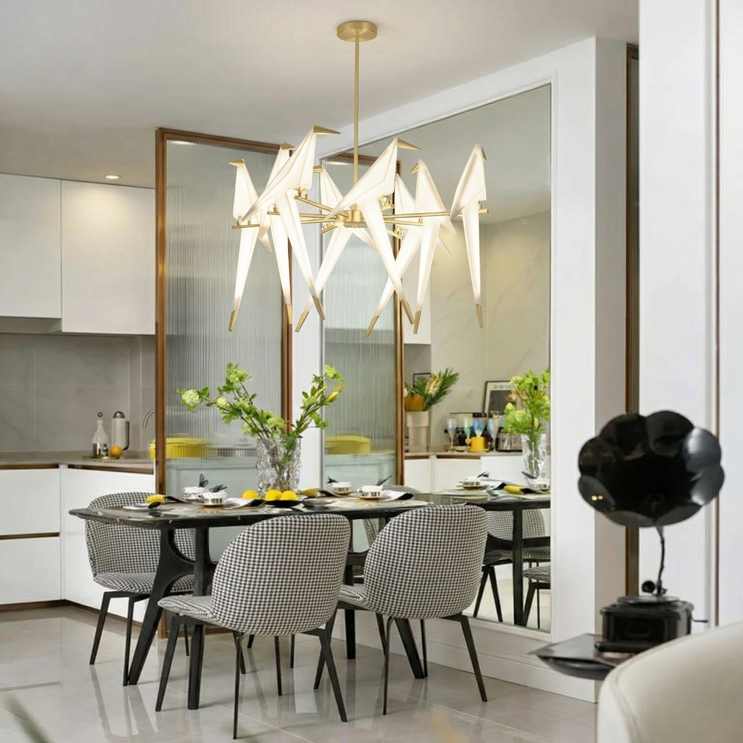 Large 8 Lights Origami Bird Chandelier - Gold Branching Perch Lamp