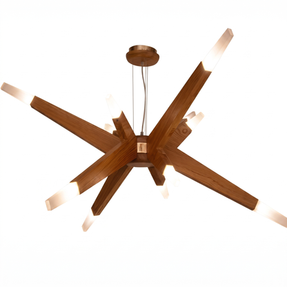 Modern Solid Wood Sputnik Chandelier - 12-Light Starburst Pendant LED