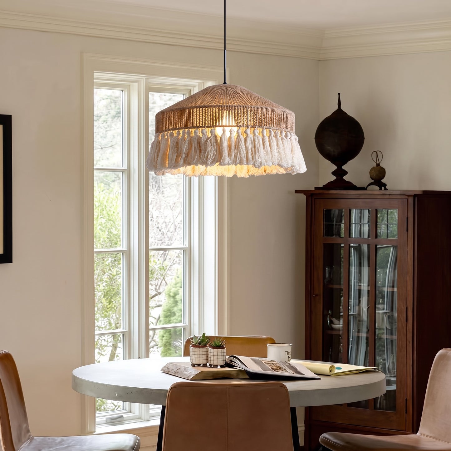 Modern Boho Jute Rope Pendant Light - Fringe Tassel Chandelier