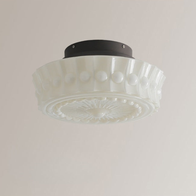 Vintage Hobnail Milk Glass Flush Mount - Retro Art Deco Ceiling Light