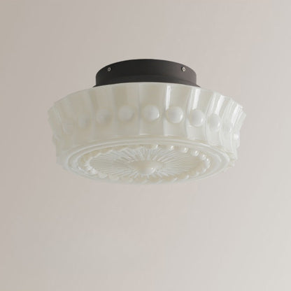 Vintage Hobnail Milk Glass Flush Mount - Retro Art Deco Ceiling Light
