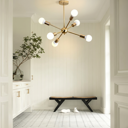 Modern Sputnik Chandelier - Mid-Century Gold Starburst Pendant Light