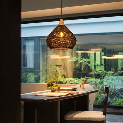 Modern Matte Black Rattan Pendant Light - Industrial Teardrop Chandelier