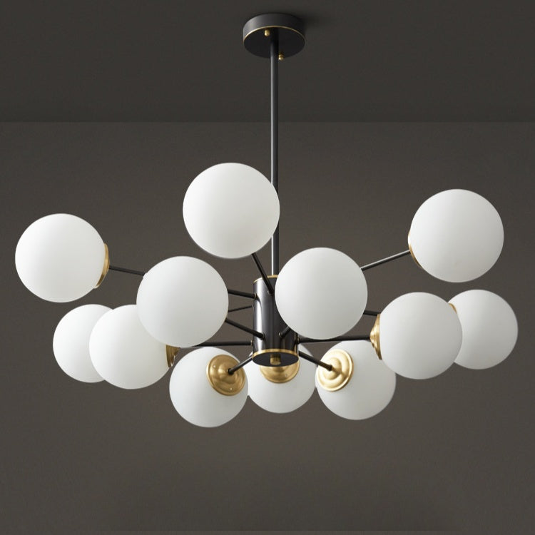 Modern Dual-Tier Globe Chandelier Mid-Century Black & Gold 10-Light Chandelier