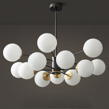 Modern Dual-Tier Globe Chandelier Mid-Century Black & Gold 10-Light Chandelier
