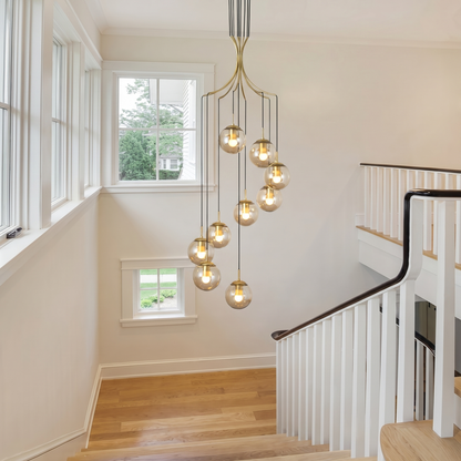 Modern Nordic Spiral Glass Globe Chandelier - Luxury Gold Staircase Pendant Light