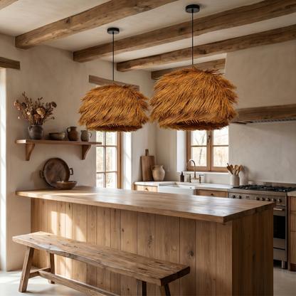 Modern Grass Tassel Pendant Light - Tropical Boho Shaggy Woven Lamp