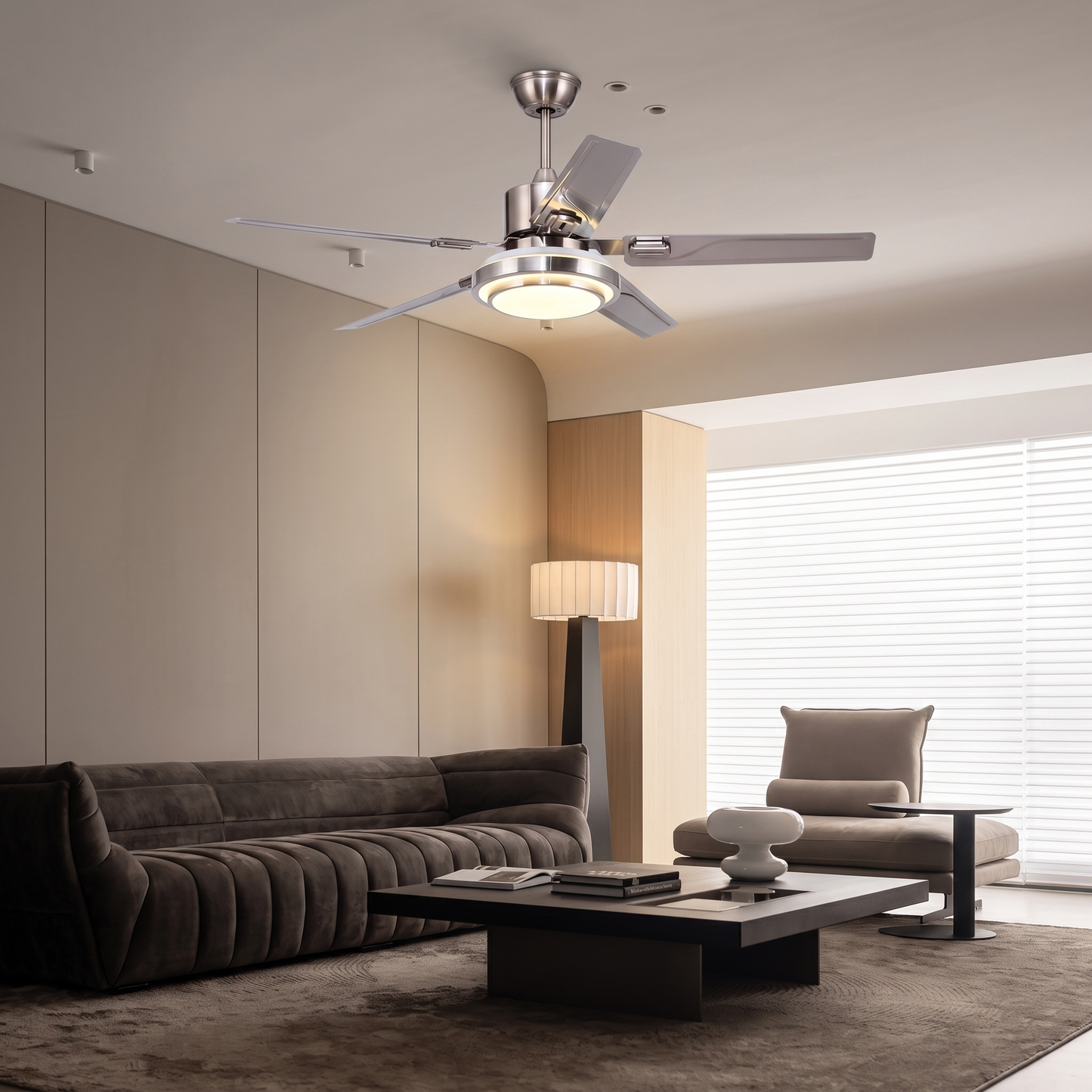 Modern LED Ceiling Fan with Ring Light Kit - 42"/52" Dimmable Remote Fan