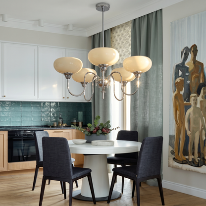 Modern Silver Gooseneck Globe Chandelier - Chrome Mid-Century Pendant