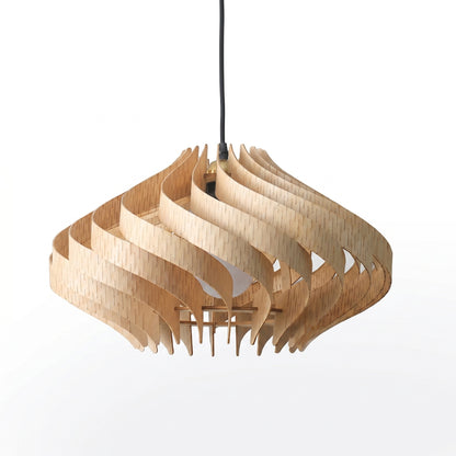 Modern Curved Wood Veneer Swirl Pendant Light - Japandi Onion Dome Chandelier