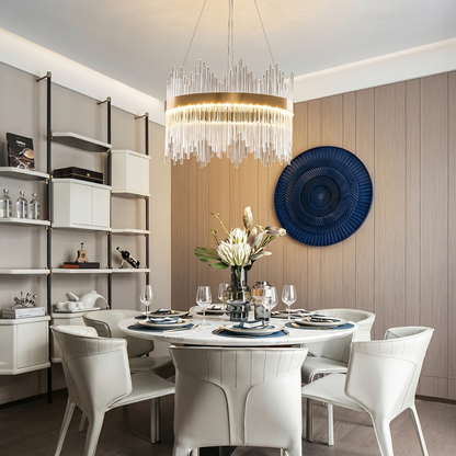 Modern Crystal Wave Chandelier - Luxury Gold Fringe Pendant Light