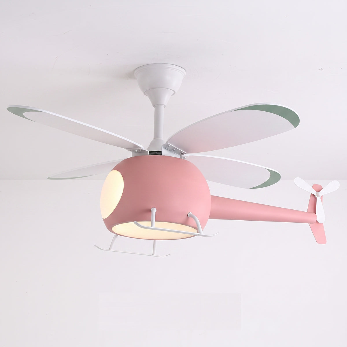 4-Blade Helicopter Ceiling Fan Lighting Kids 3-Color LED Playroom Chandelier