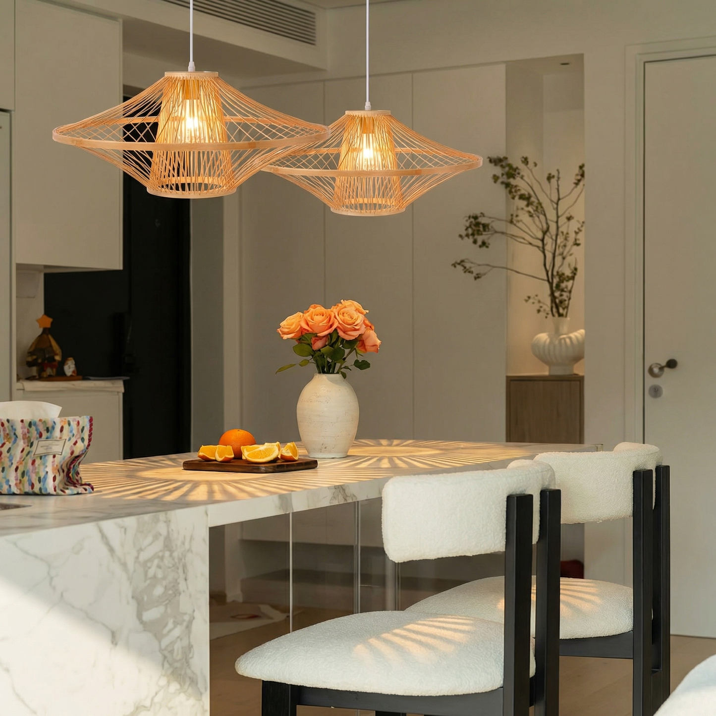 Handmade Bamboo Pendant Light Artistic - Japandi Saucer Bamboo Chandelier