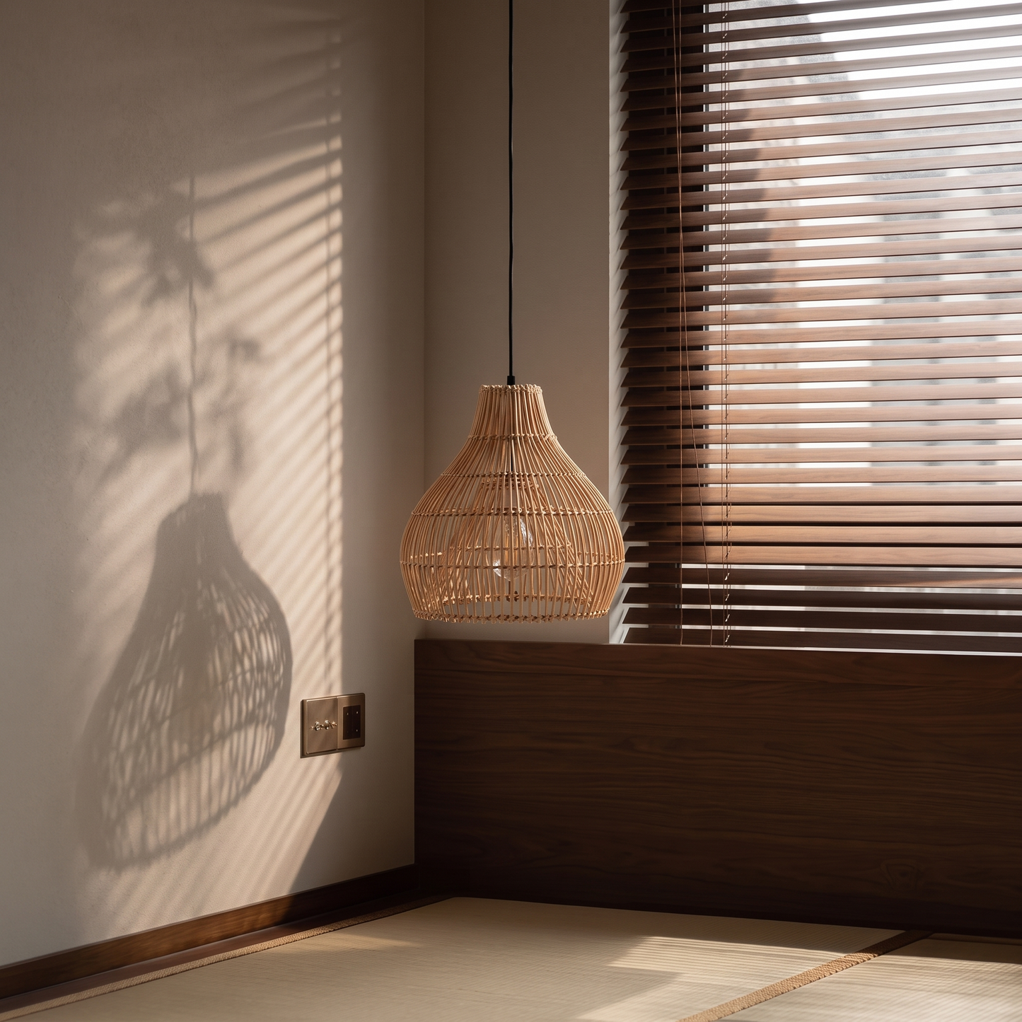 Hand-Woven Rattan Wicker Pendant Light - Japandi Gourd Chandelier