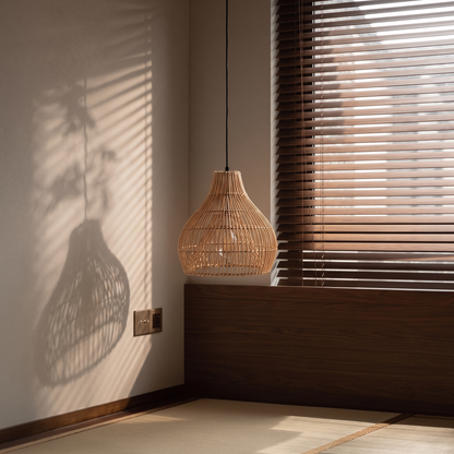 Hand-Woven Rattan Wicker Pendant Light - Japandi Gourd Chandelier