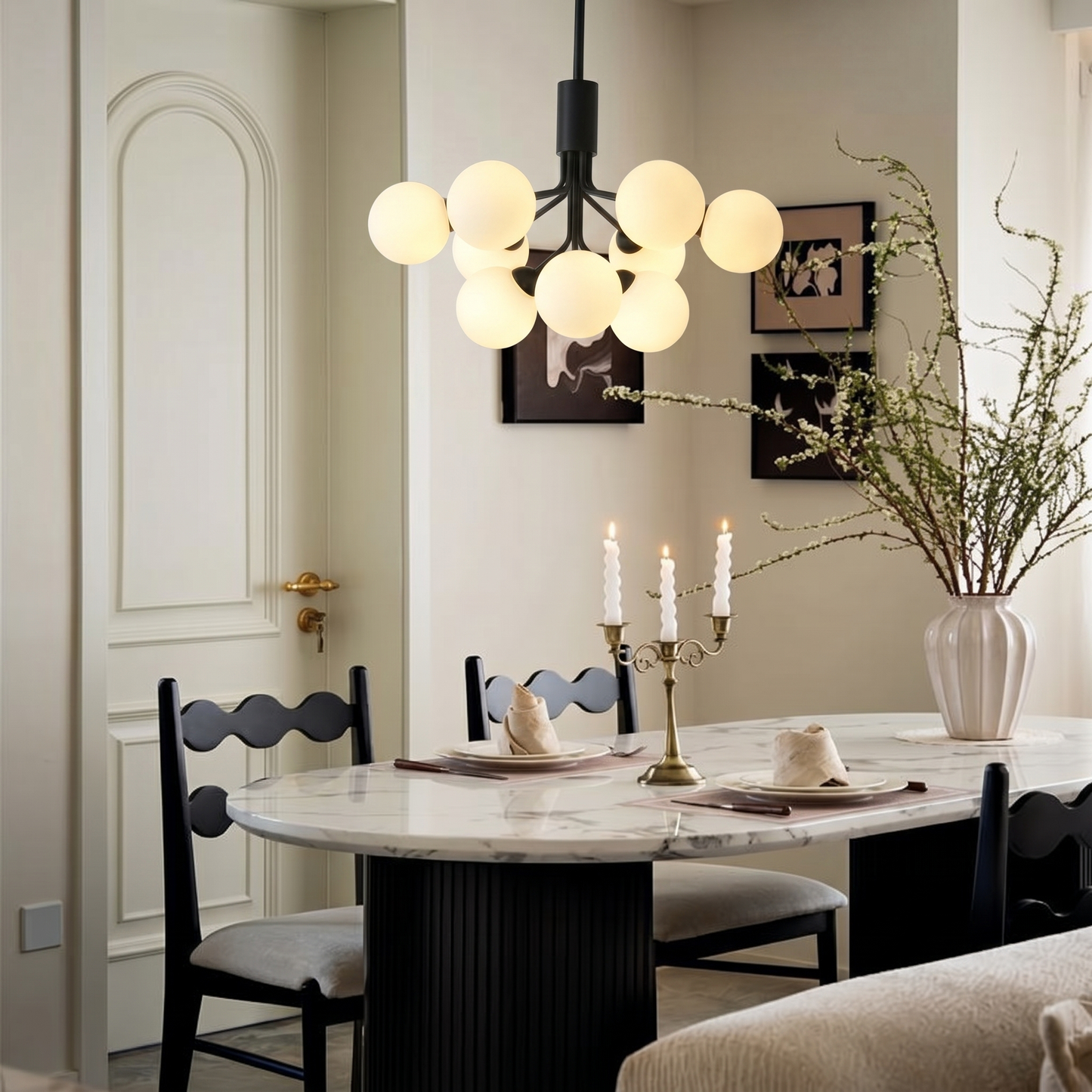Modern Matte Black Branching Globe Chandelier - Nordic 18-Light Pendant