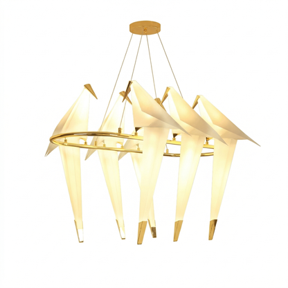 Modern Origami Bird Chandelier - Gold Perch Bird Pendant Light