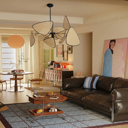 Modern Rattan Pendant Light – Artistic Multi-Leaf Woven Chandelier for Dining & Living Room