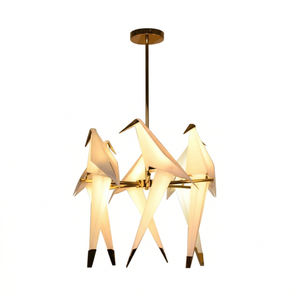 Modern Origami Bird Chandelier - Gold Perch Bird Pendant Light