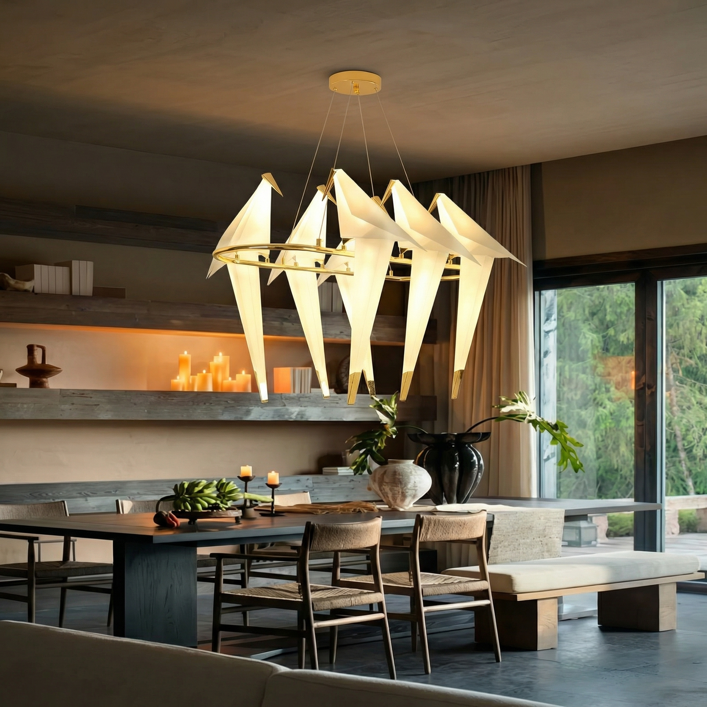 Modern Origami Bird Chandelier - Gold Perch Bird Pendant Light