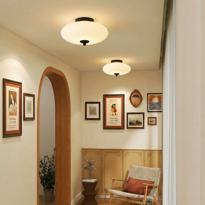 Mid-Century UFO Opal Glass Flush Mount Ceiling Light