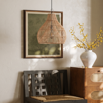Hand-Woven Rattan Wicker Pendant Light - Japandi Gourd Chandelier
