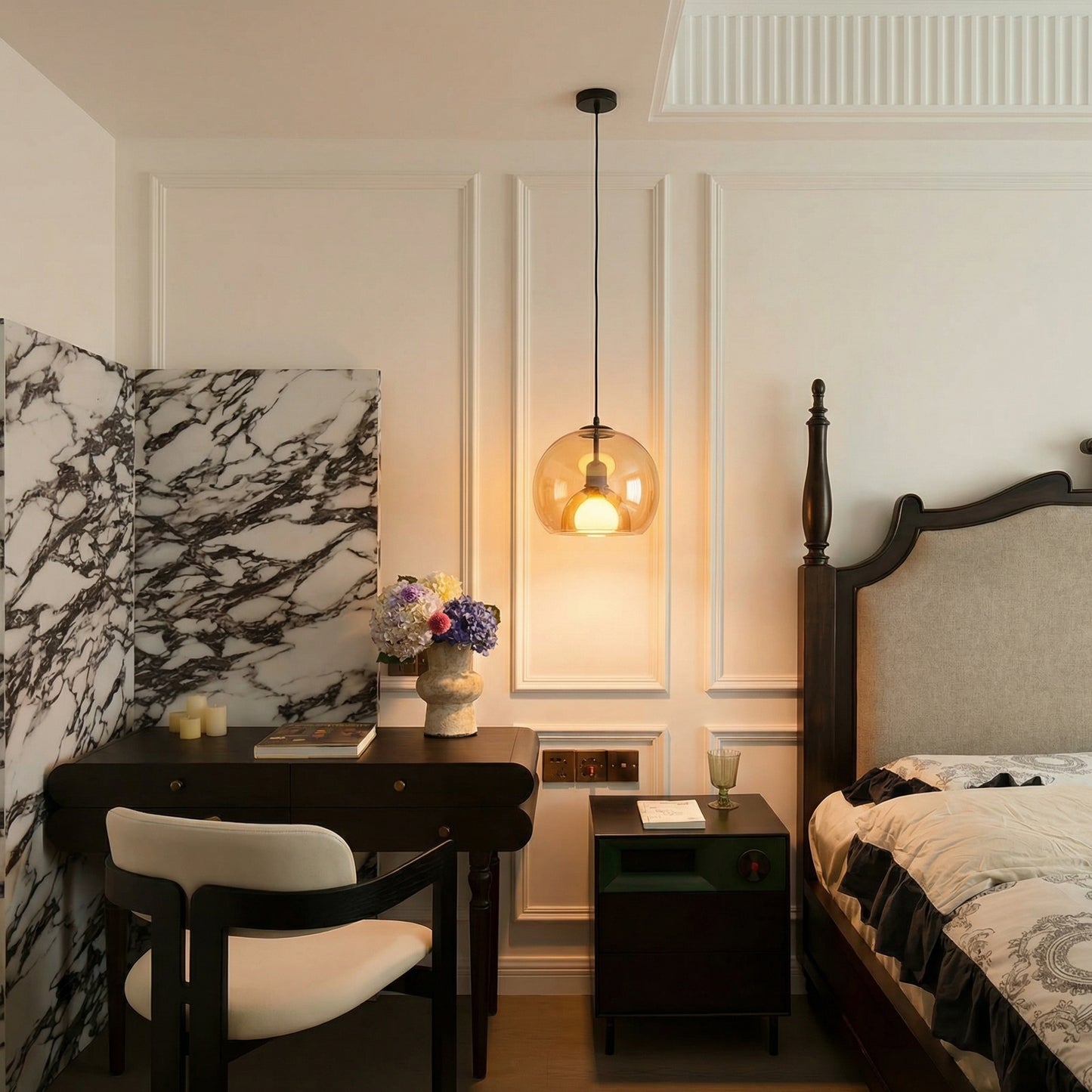 Spherical Glass Pendant Light Modern Double-Layer Globe Smoke & Amber Hanging Lamp
