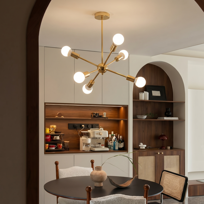 Modern Sputnik Chandelier - Mid-Century Gold Starburst Pendant Light