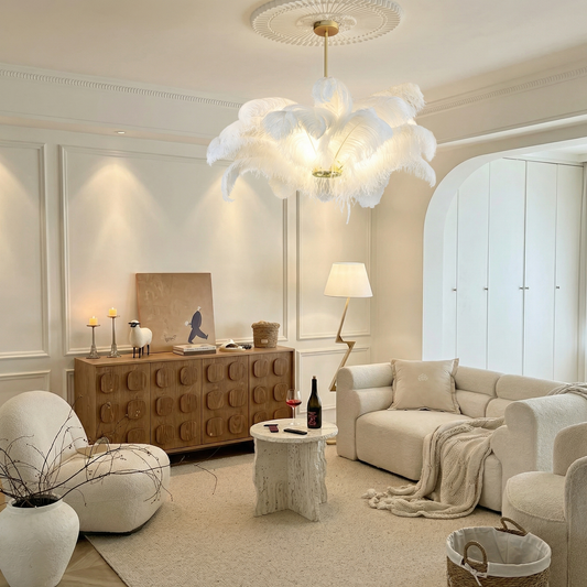 Modern Real Ostrich Feather Chandelier - Luxury Gold Pendant Light