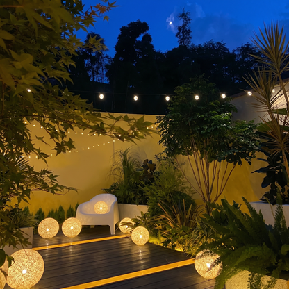 Solar Powered Moon Globe Lamp - Outdoor IP65 Waterproof Hemp Fiber Light