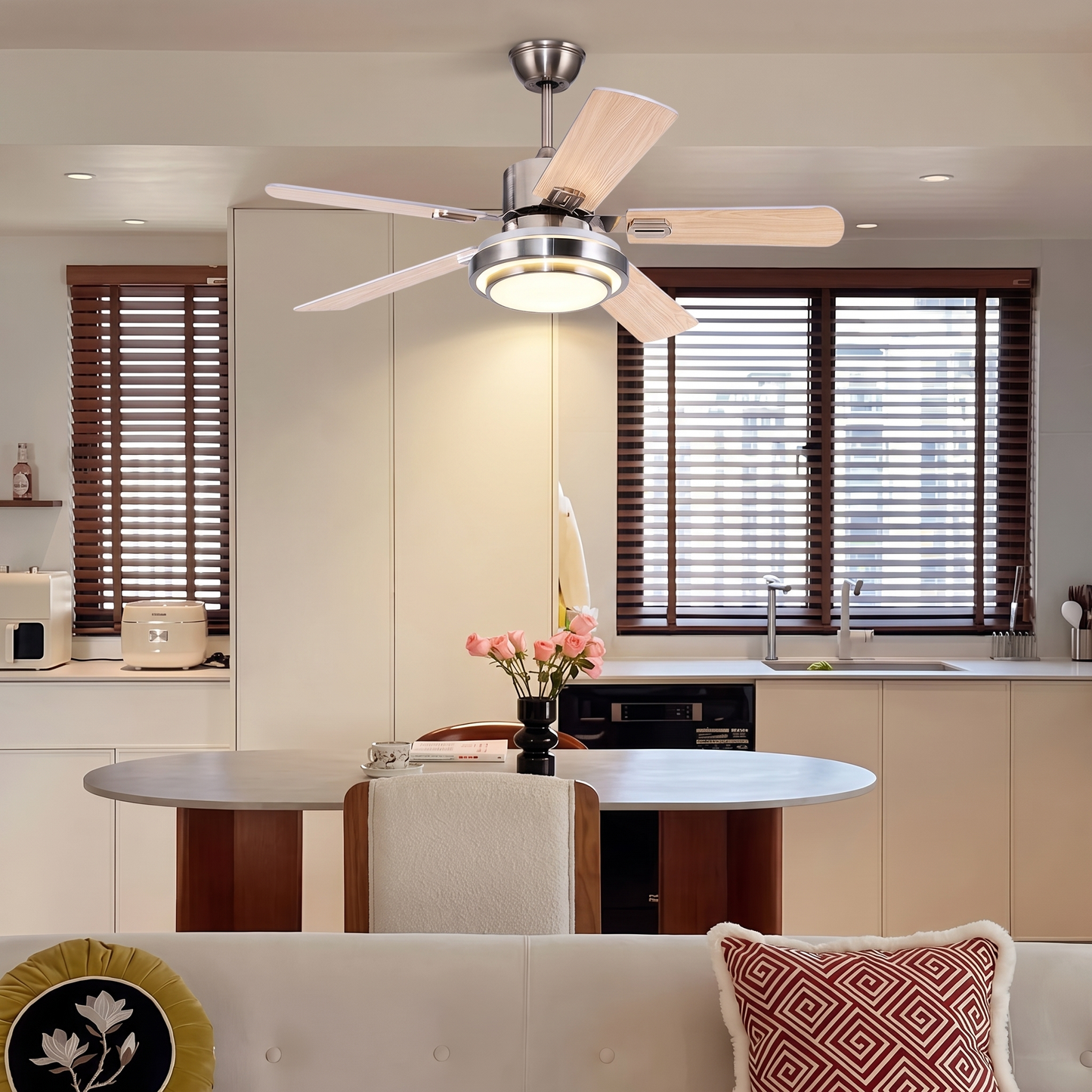 Modern LED Ceiling Fan with Ring Light Kit - 42"/52" Dimmable Remote Fan