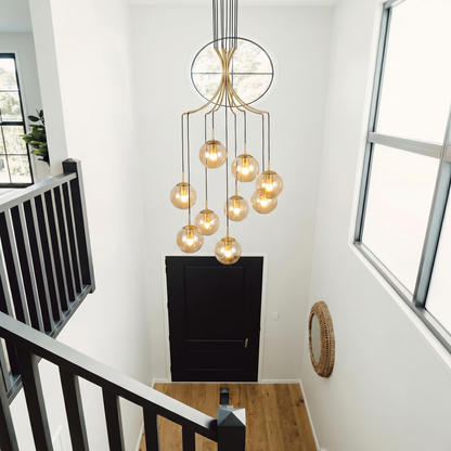 Modern Nordic Spiral Glass Globe Chandelier - Luxury Gold Staircase Pendant Light