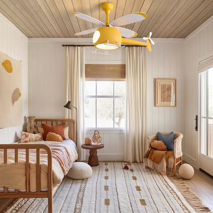 4-Blade Helicopter Ceiling Fan Lighting Kids 3-Color LED Playroom Chandelier