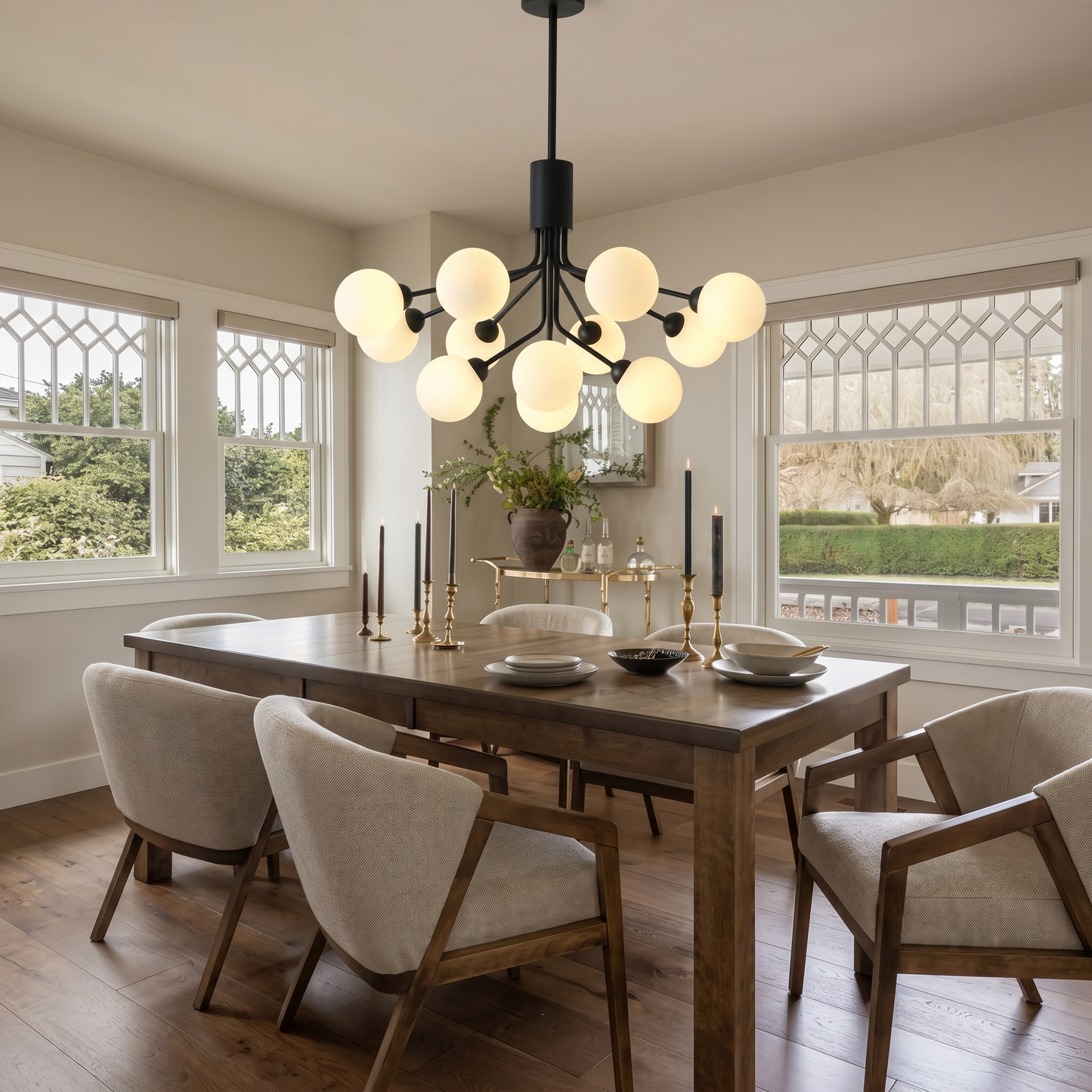 Modern Matte Black Branching Globe Chandelier - Nordic 18-Light Pendant