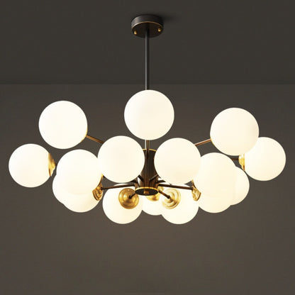 Modern Dual-Tier Globe Chandelier Mid-Century Black & Gold 10-Light Chandelier