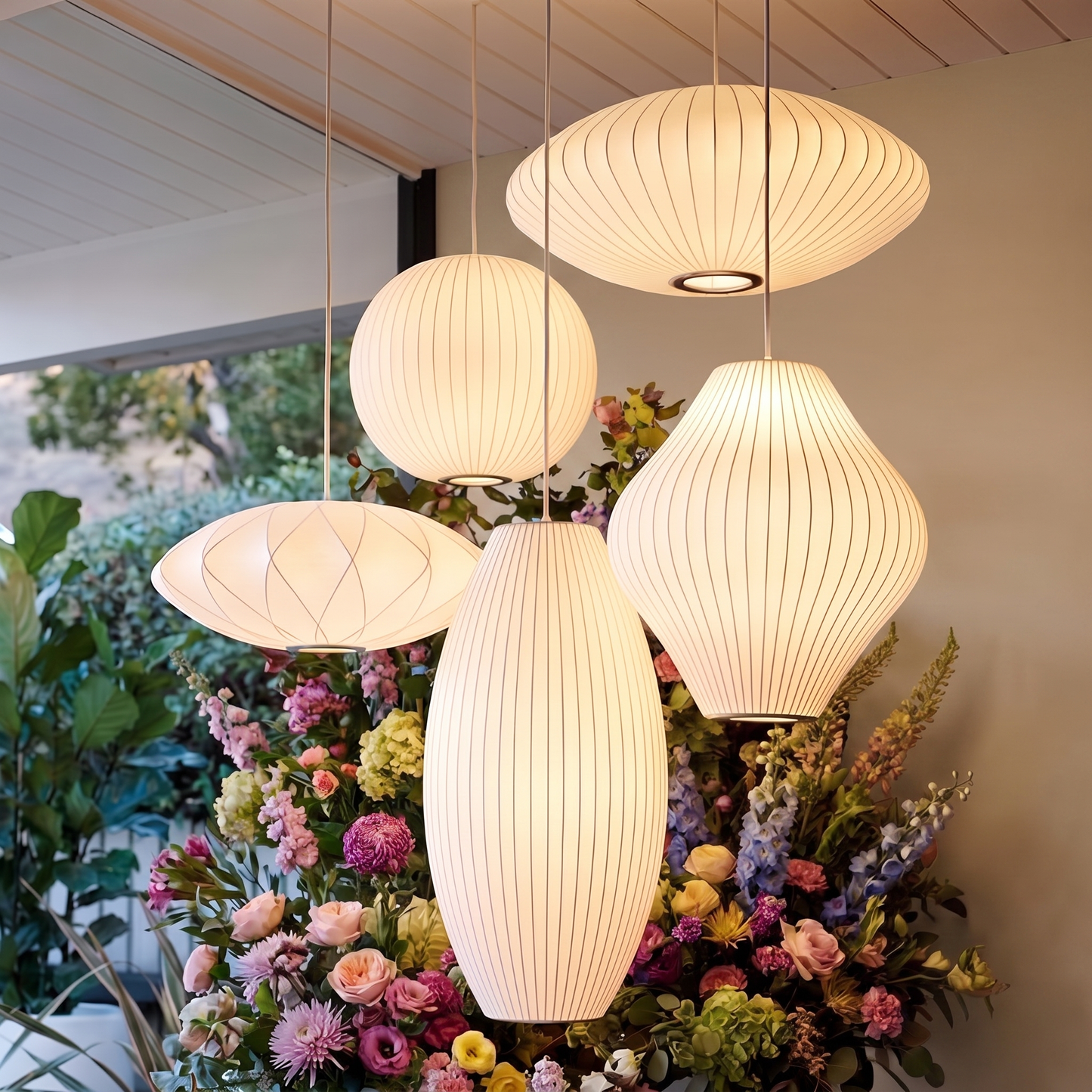 Mid-Century fabric Cocoon Pendant Light - Modern Cloud Bubble Shade Chandelier