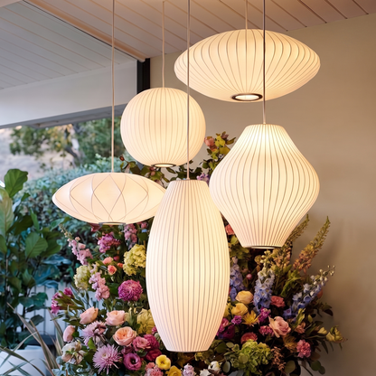 Mid-Century fabric Cocoon Pendant Light - Modern Cloud Bubble Shade Chandelier