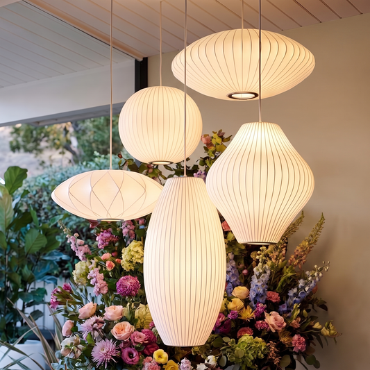 Mid-Century fabric Cocoon Pendant Light - Modern Cloud Bubble Shade Chandelier
