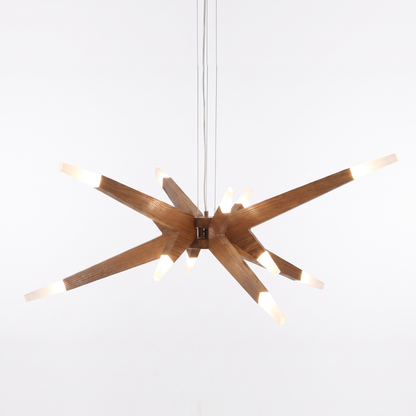 Modern Solid Wood Sputnik Chandelier - 12-Light Starburst Pendant LED