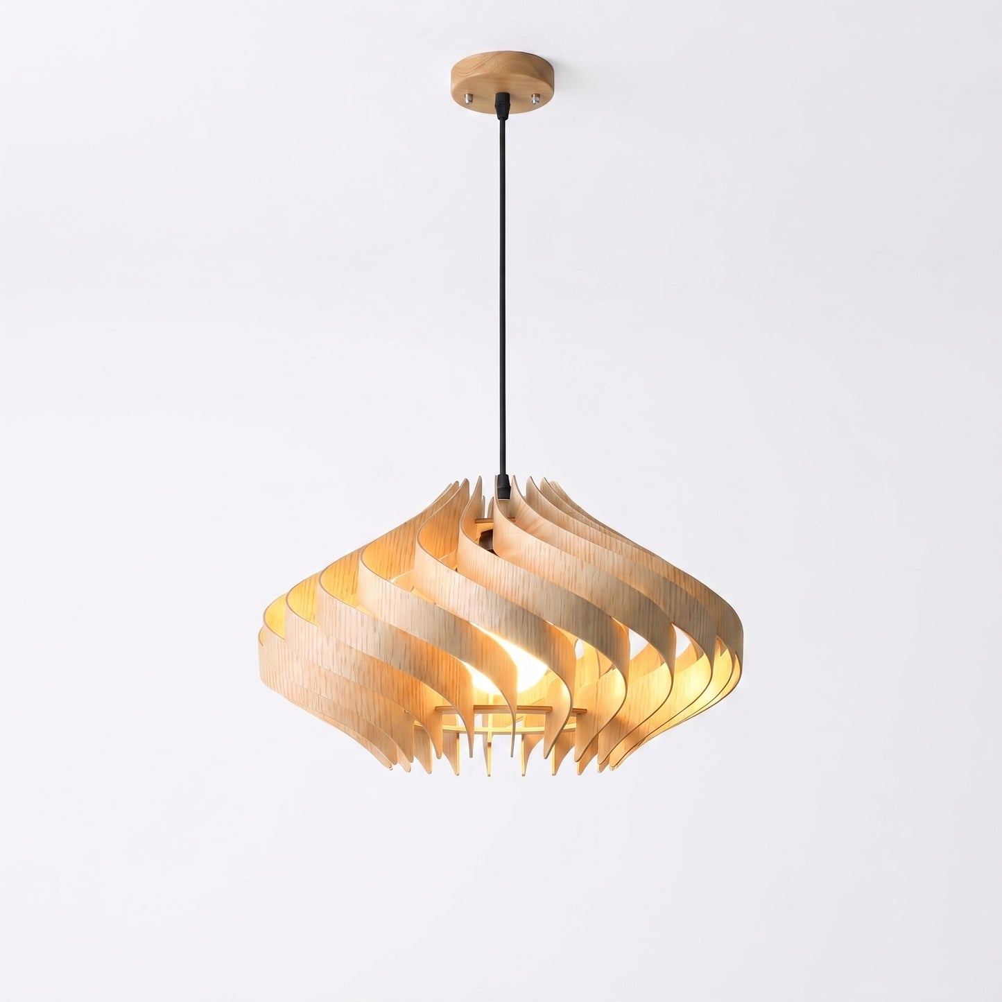 Modern Curved Wood Veneer Swirl Pendant Light - Japandi Onion Dome Chandelier