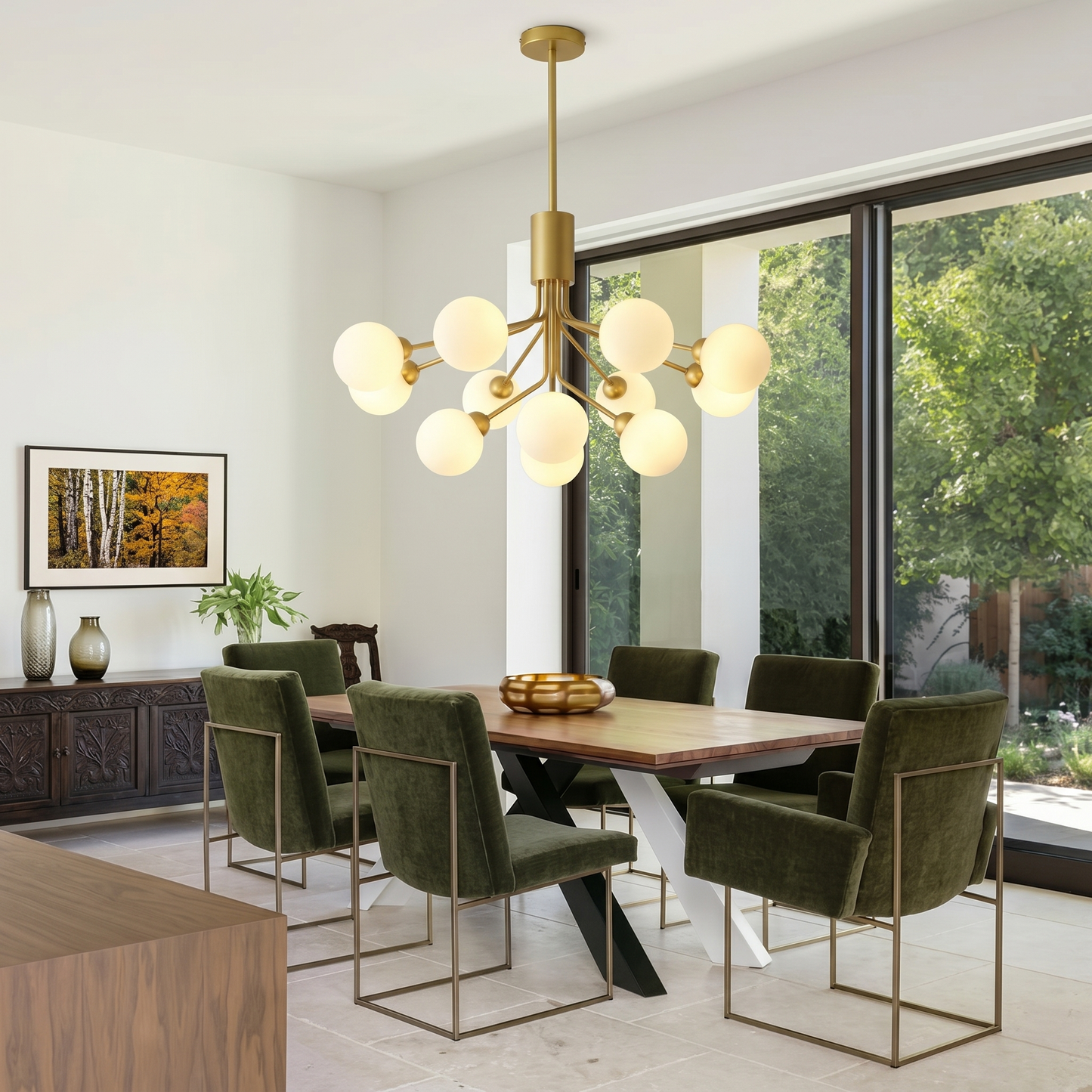 Modern Branching Globe Chandelier - Nordic Gold 18-Light Pendant