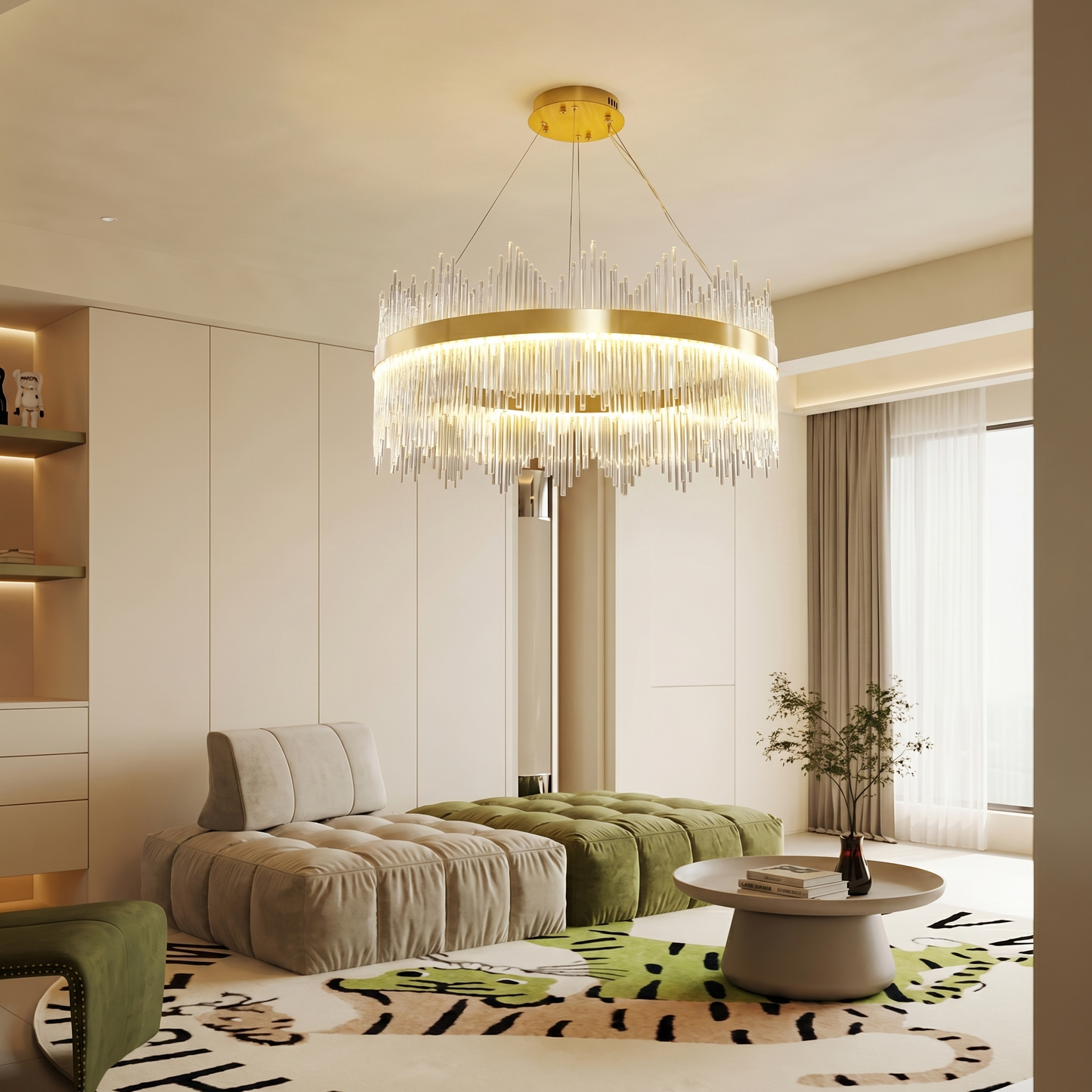 Modern Crystal Wave Chandelier - Luxury Gold Fringe Pendant Light