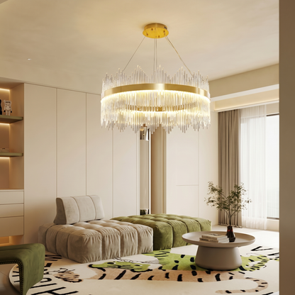 Modern Crystal Wave Chandelier - Luxury Gold Fringe Pendant Light