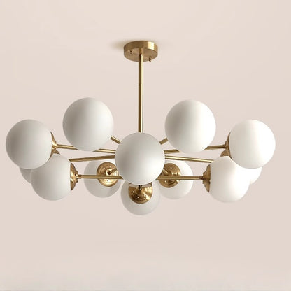 8-light Sputnik Gold Chandelier Brass Ceiling Light Opal Globe Molecular