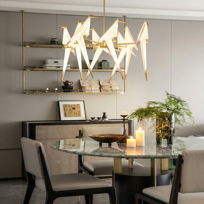 Large 8 Lights Origami Bird Chandelier - Gold Branching Perch Lamp