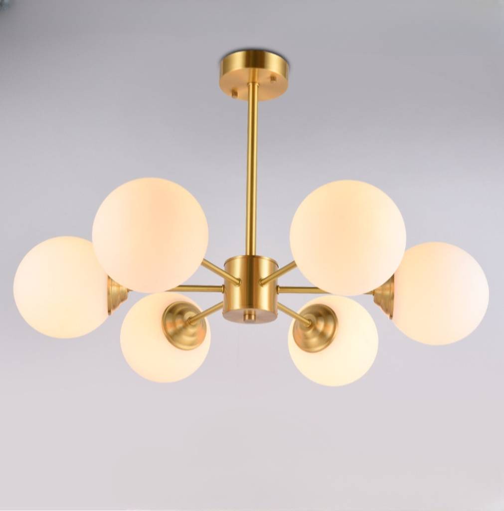 Modern Brass Sputnik Chandelier - 6-Light Opal Globe Chandelier
